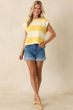 Women's All In A Day Yellow & Ivory Stripe Knit Top | 60% Cotton & 40% Acrylic 0