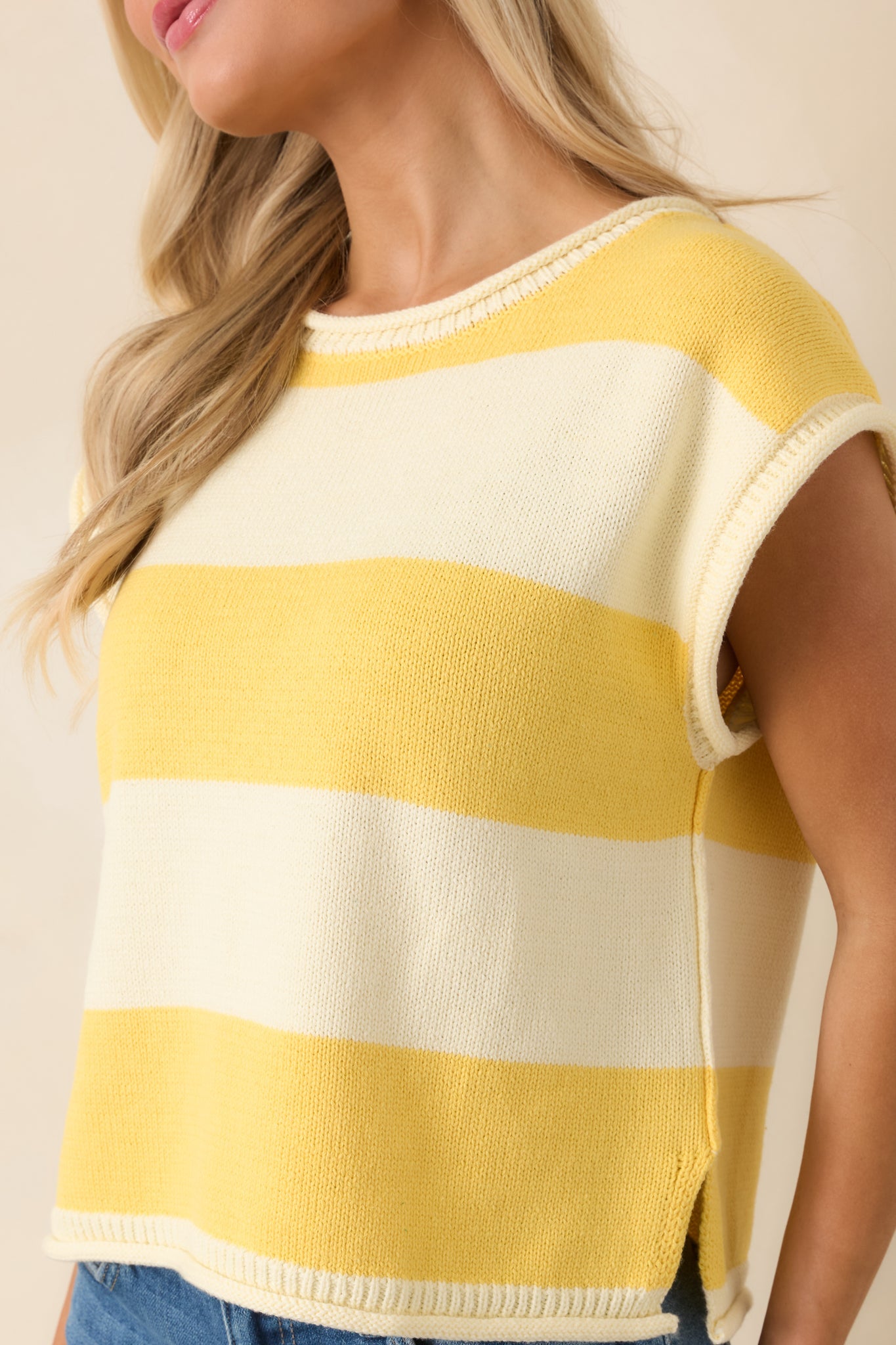 Women's All In A Day Yellow & Ivory Stripe Knit Top | 60% Cotton & 40% Acrylic 6