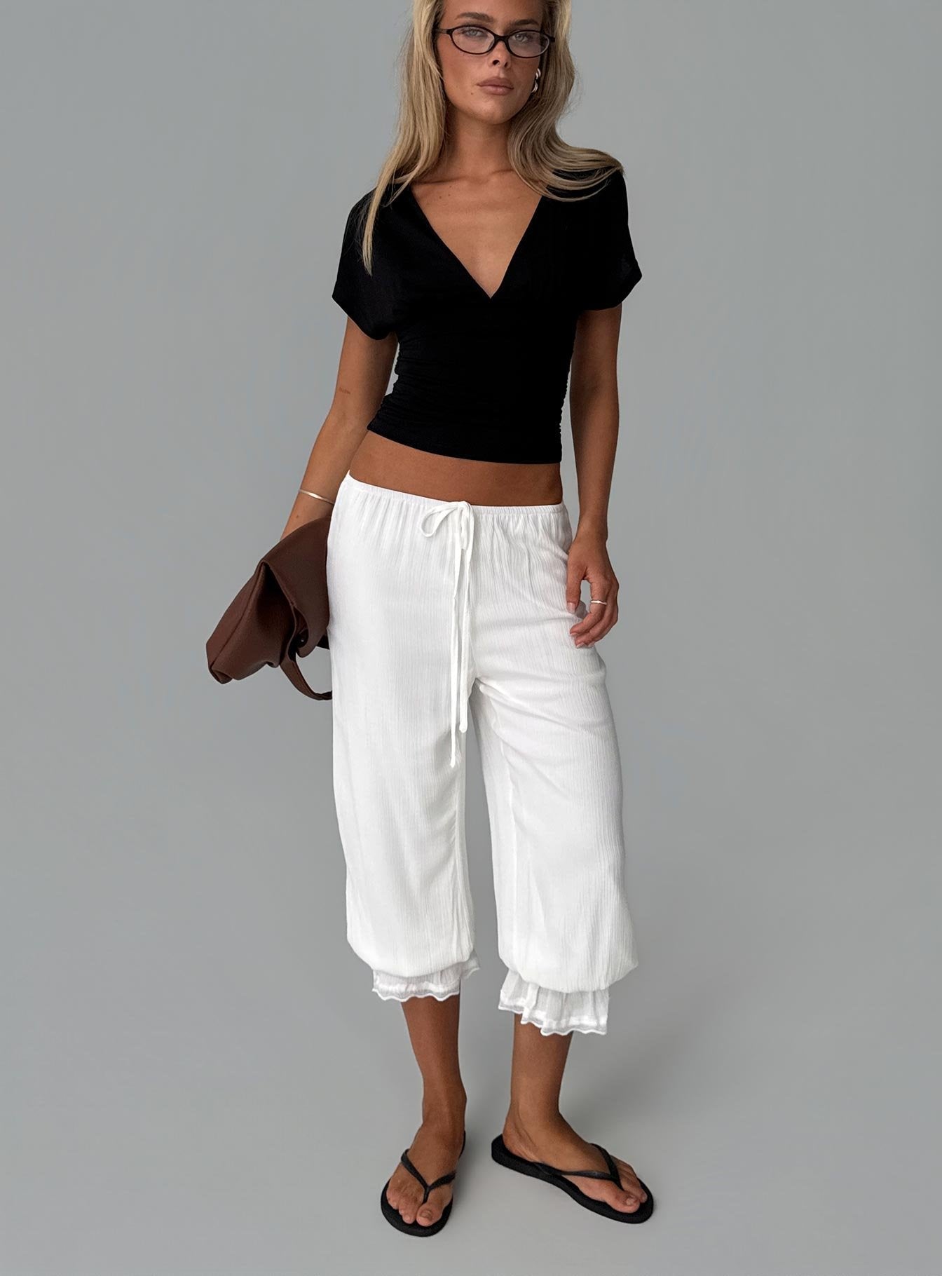 Women's Basma Bloomer Trouser Pants Rayon White | Bloomer trouser pants in mid-rise fit 0