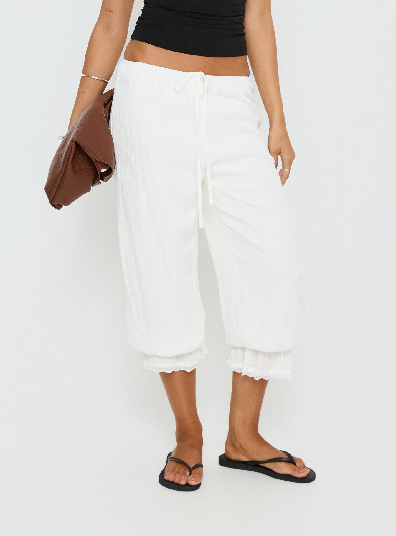 Women's Basma Bloomer Trouser Pants Rayon White | Bloomer trouser pants in mid-rise fit 1
