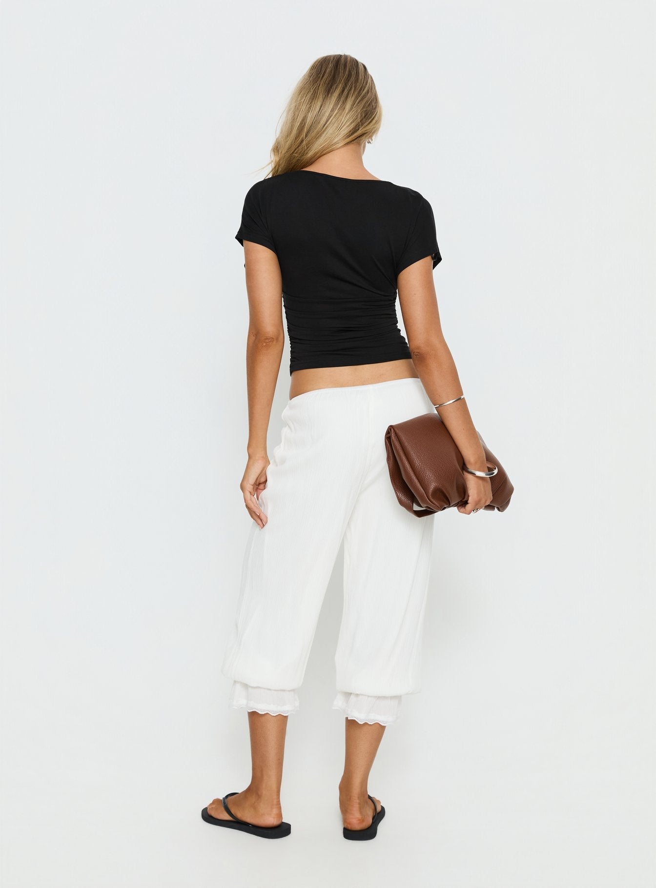 Women's Basma Bloomer Trouser Pants Rayon White | Bloomer trouser pants in mid-rise fit 4