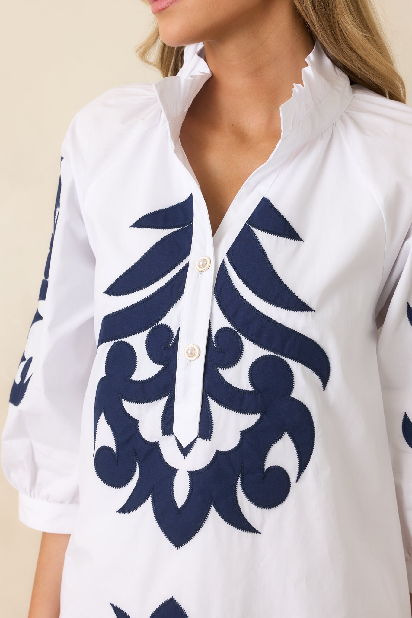 Women's Bold Impressions White & Navy Contrast Detail Tunic Mini Dress | 100% Cotton Contrast: 80% Polyester & 20% Cotto 2