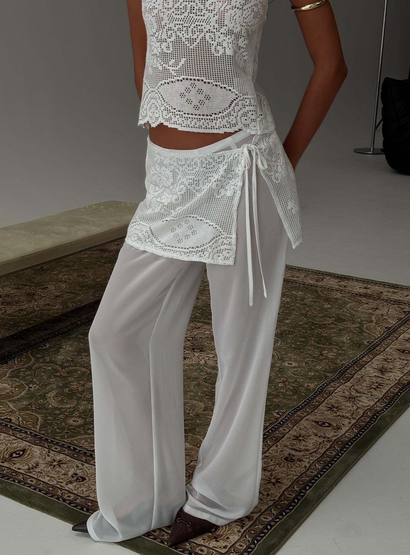 Women's Claudie Layered Lace Straight Leg Pants White | Layered lace pants in straight-leg cut 0