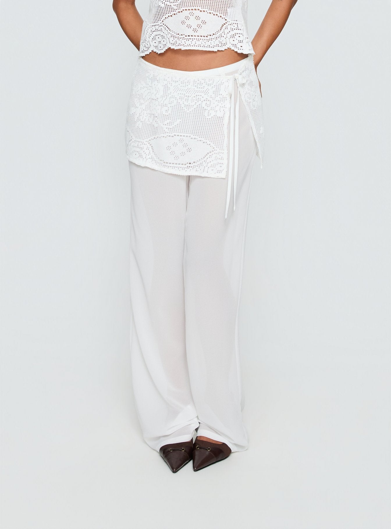 Women's Claudie Layered Lace Straight Leg Pants White | Layered lace pants in straight-leg cut 1
