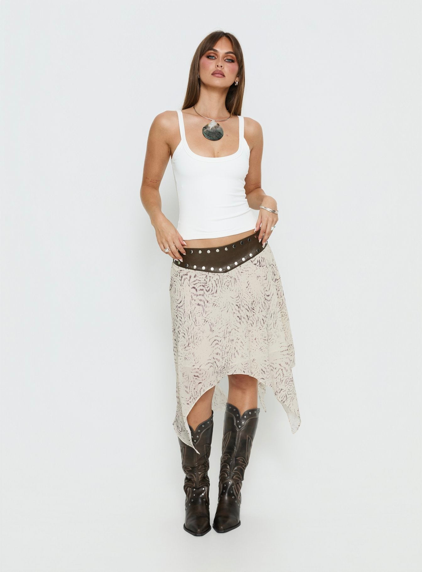 Women's Dark Mirage Asymmetrical Midi Skirt Multi | Asymmetrical midi skirt with studded detail 1