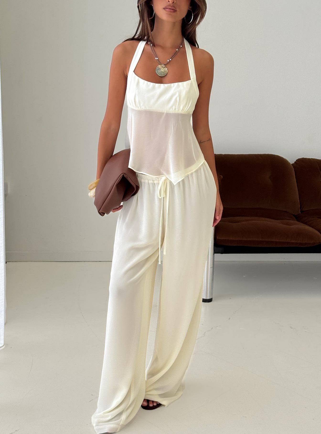 Women's Finesse Pants Yellow | Wide-leg pants with mid-rise fit 0