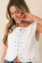 Women's Just Beachy Ivory Cotton Embroidered Seashell Top | 100% Cotton 4