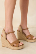Women's Lovely Steps Tan Platform Wedges | Heel Measures 4.25" thick 0