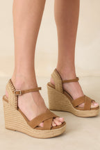 Women's Lovely Steps Tan Platform Wedges | Heel Measures 4.25" thick 0
