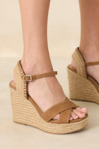 Women's Lovely Steps Tan Platform Wedges | Heel Measures 4.25" thick 1