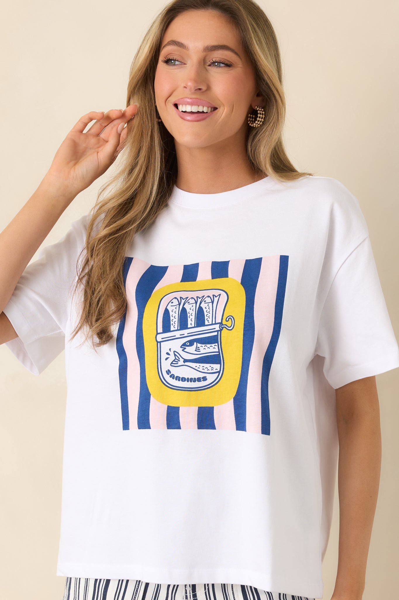 Women's MINKPINK Marina White Multi Relaxed Oversized Cotton Tee | 100% Cotton 1