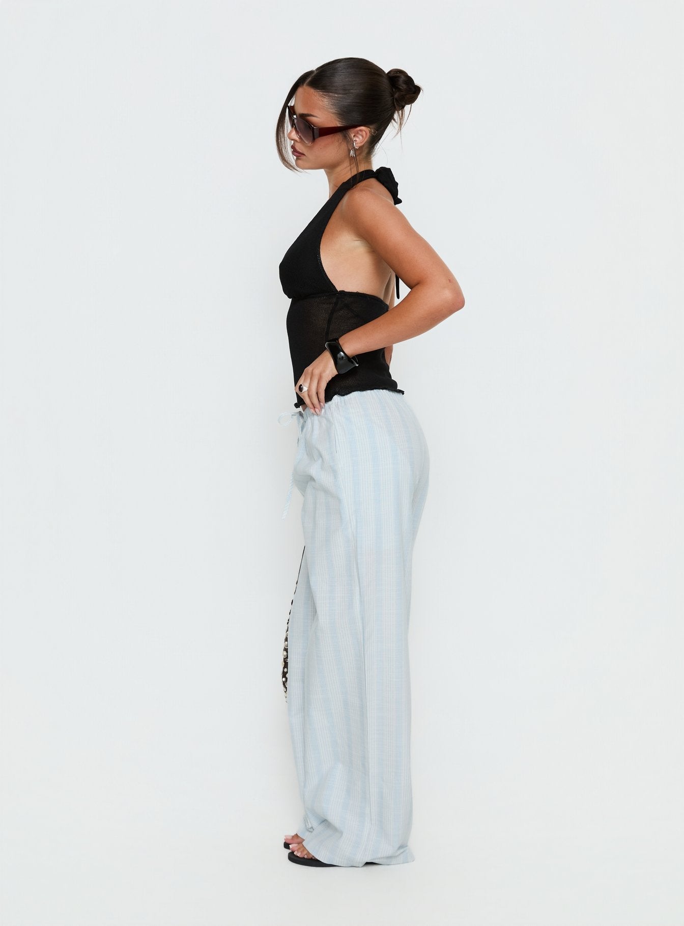 Women's Parklea Pants Blue / White Stripe | Wide leg pants in semi-sheer material with a strip 3