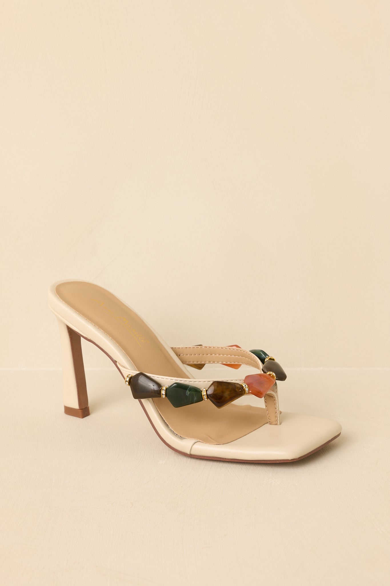 Women's Polished with Personality Ivory Multi Stone Heeled Sandals | Heel measures 3.5" 2