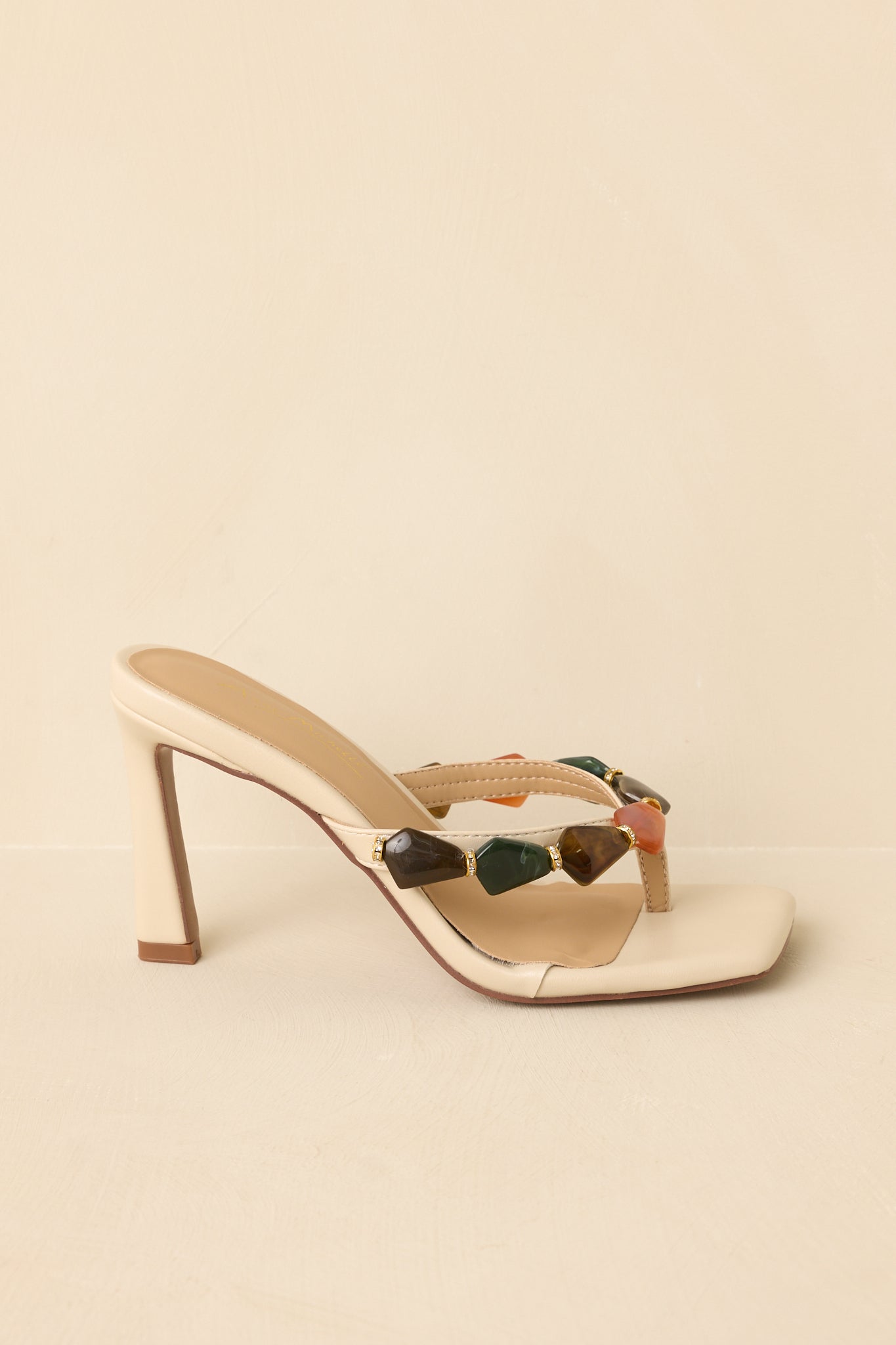 Women's Polished with Personality Ivory Multi Stone Heeled Sandals | Heel measures 3.5" 3