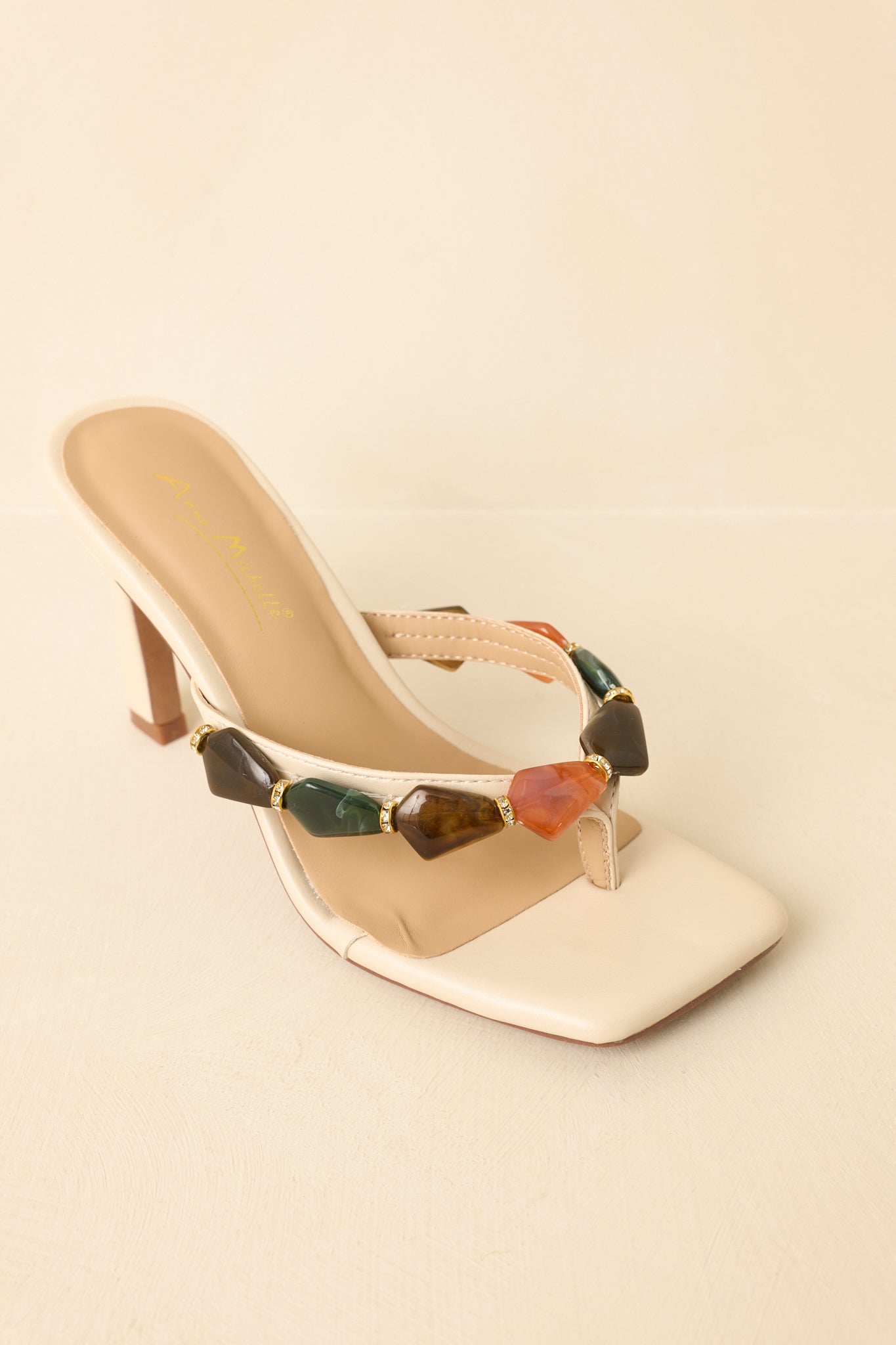 Women's Polished with Personality Ivory Multi Stone Heeled Sandals | Heel measures 3.5" 4