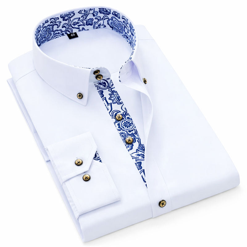 Women's Roberto Russo Dress Shirt with Patterned Inner Detail | Collar: Turn-down collar with contrast inner patte 0