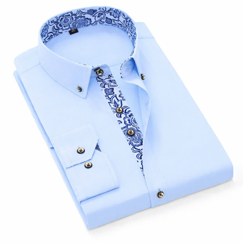 Women's Roberto Russo Dress Shirt with Patterned Inner Detail | Collar: Turn-down collar with contrast inner patte 1