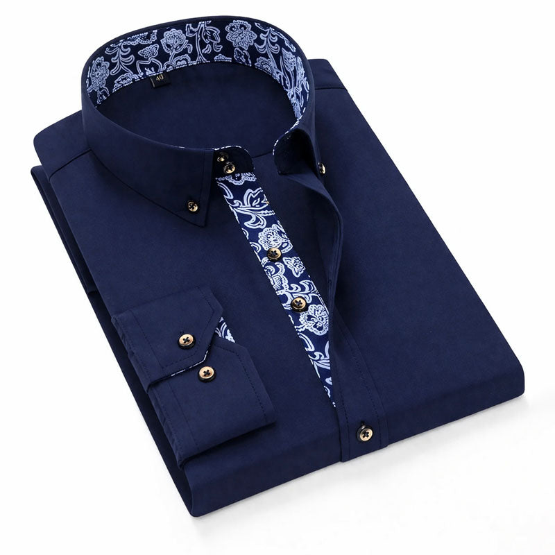 Women's Roberto Russo Dress Shirt with Patterned Inner Detail | Collar: Turn-down collar with contrast inner patte 2