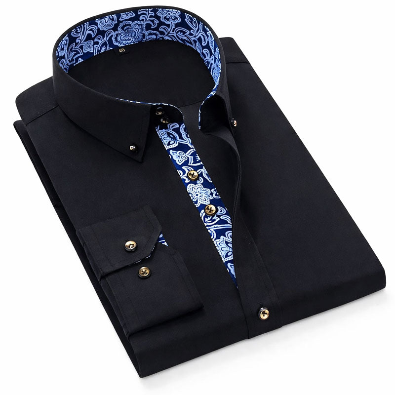Women's Roberto Russo Dress Shirt with Patterned Inner Detail | Collar: Turn-down collar with contrast inner patte 4