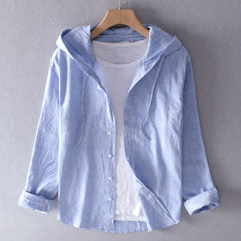 Women's Roberto Russo Hooded Linen Shirt with Buttons | Material: Linen-cotton blend 0