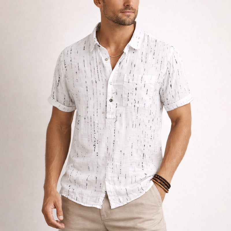 Women's Roberto Russo Printed Short Sleeve Shirt | Neckline: Henley-style button front with collar 1