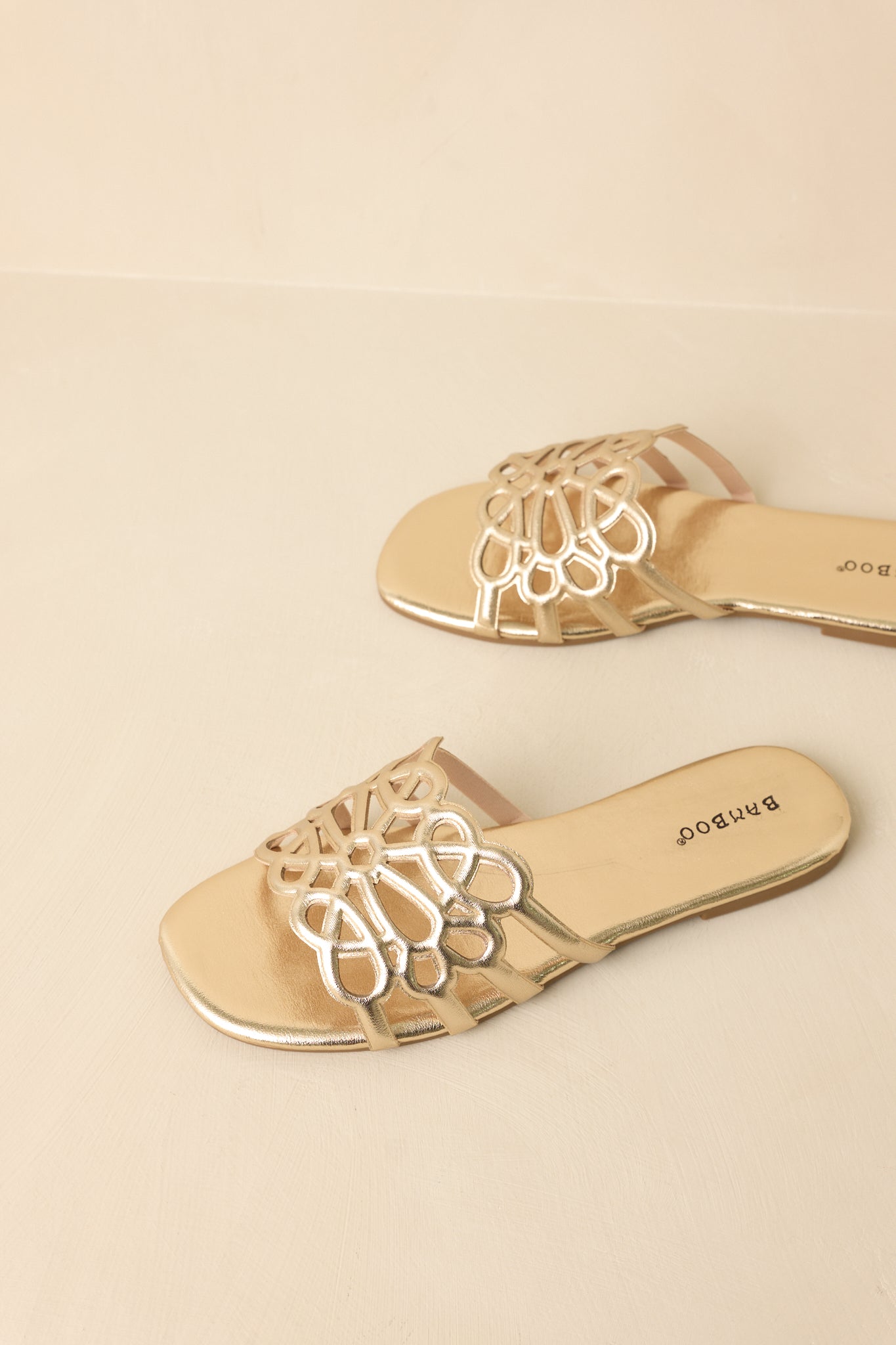 Women's Slip Into Something Pretty Gold Cutout Slide Sandals | All Man Made Materials 2