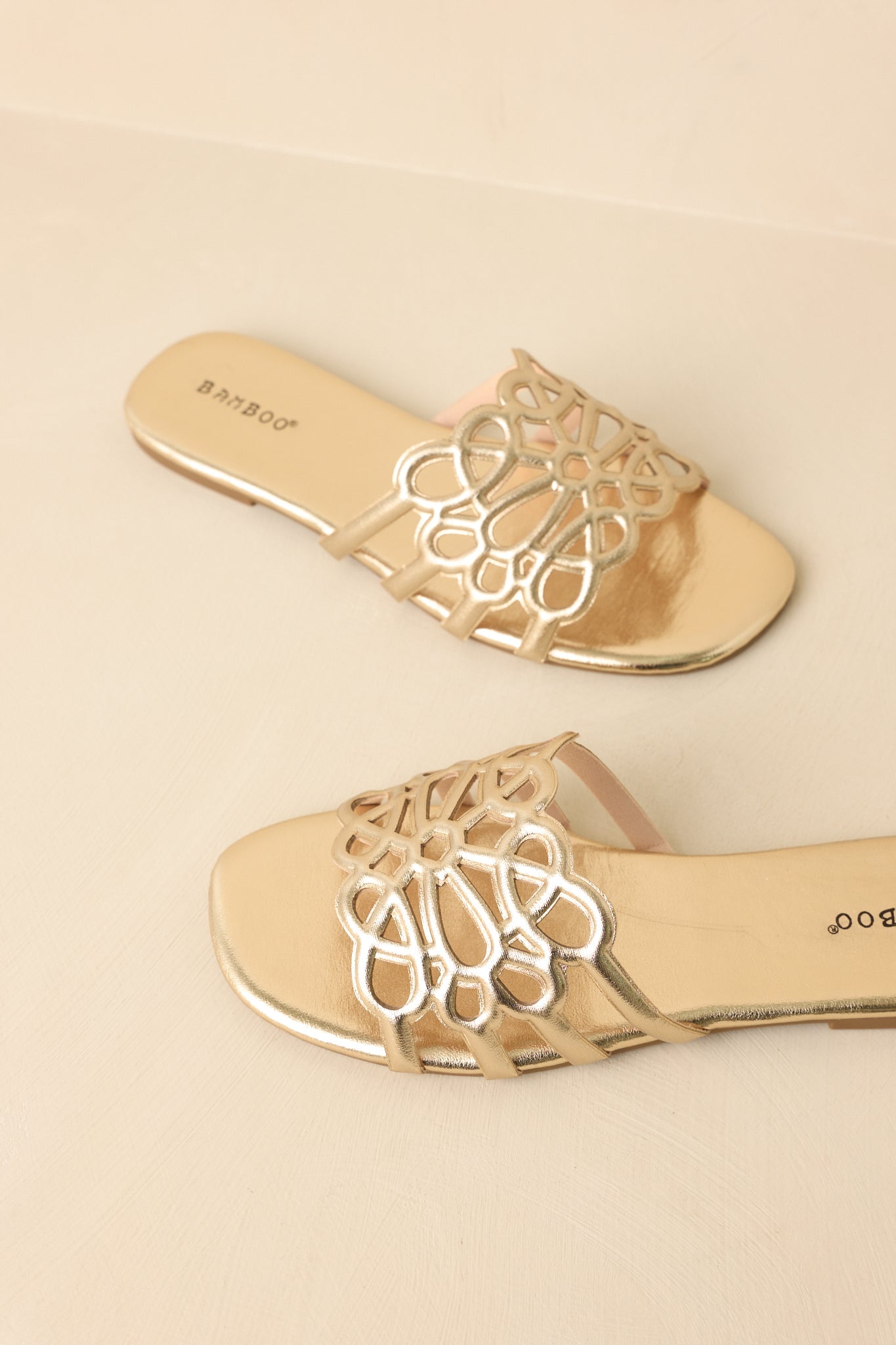 Women's Slip Into Something Pretty Gold Cutout Slide Sandals | All Man Made Materials 3