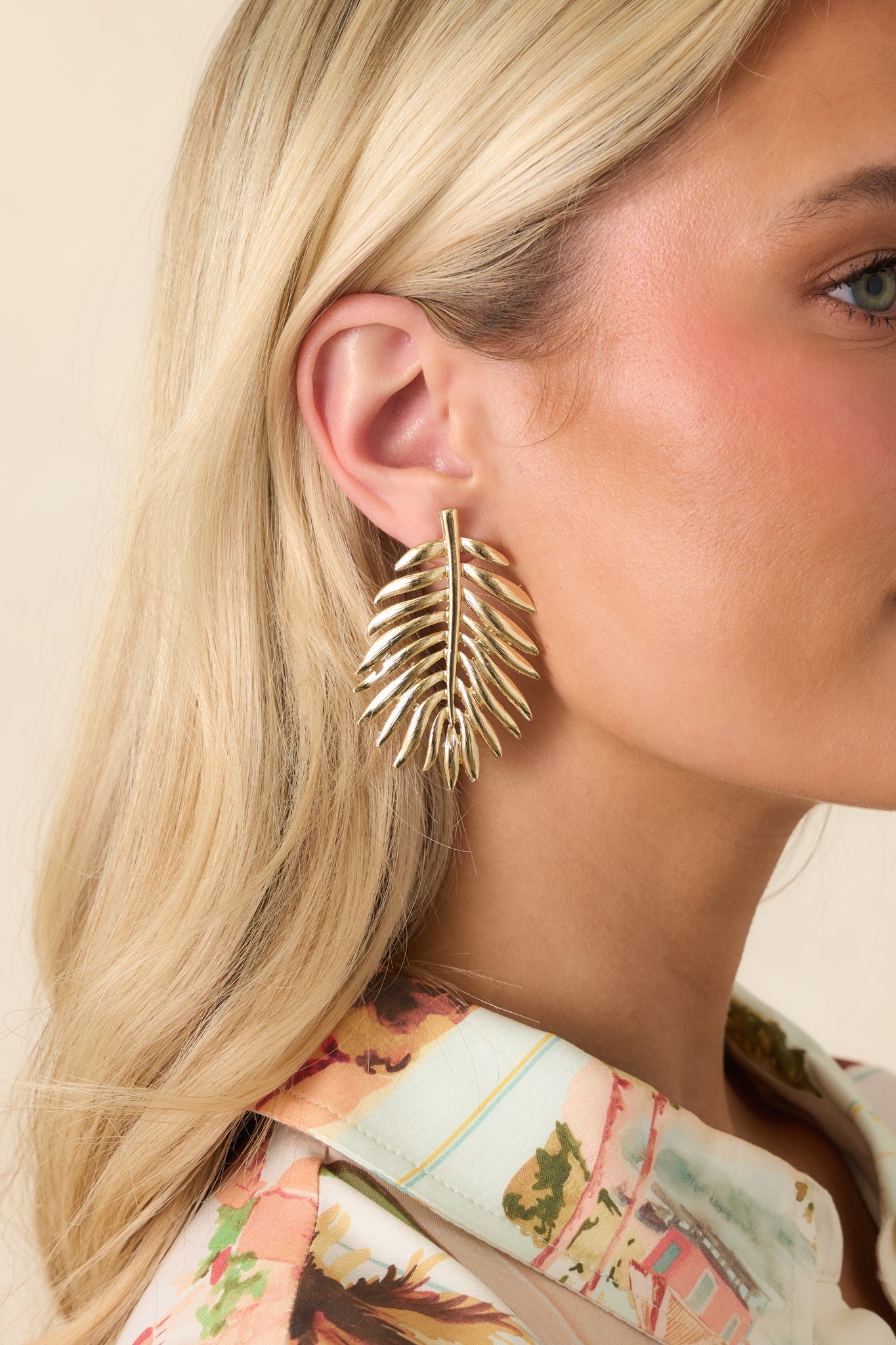Women's These Right Here Gold Palm Leaf Drop Earrings | These Earrings Measure 2.5" in Length 1