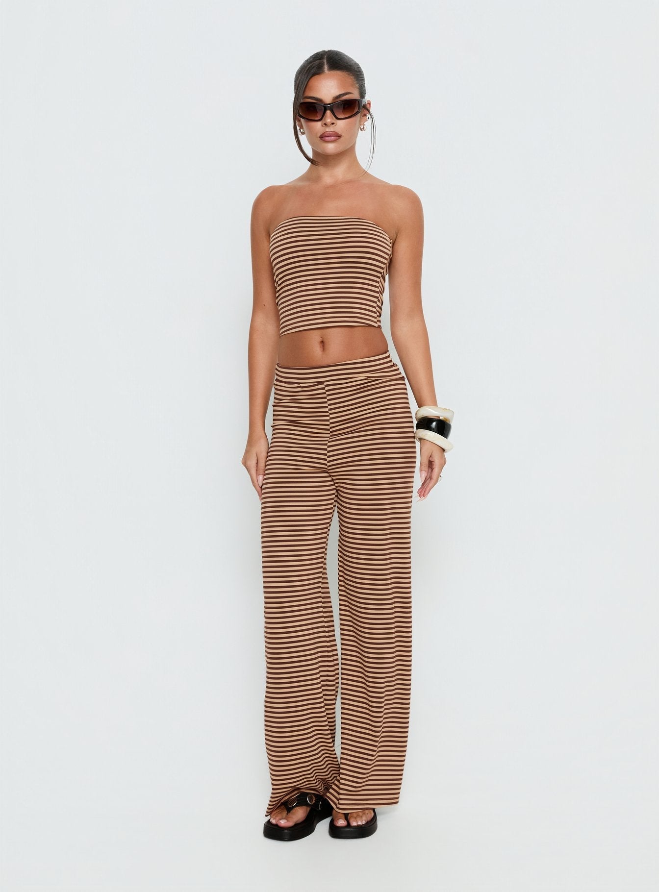 Women's Timora Pants Brown Stripe | Straight-leg pants in mid-rise fit 2