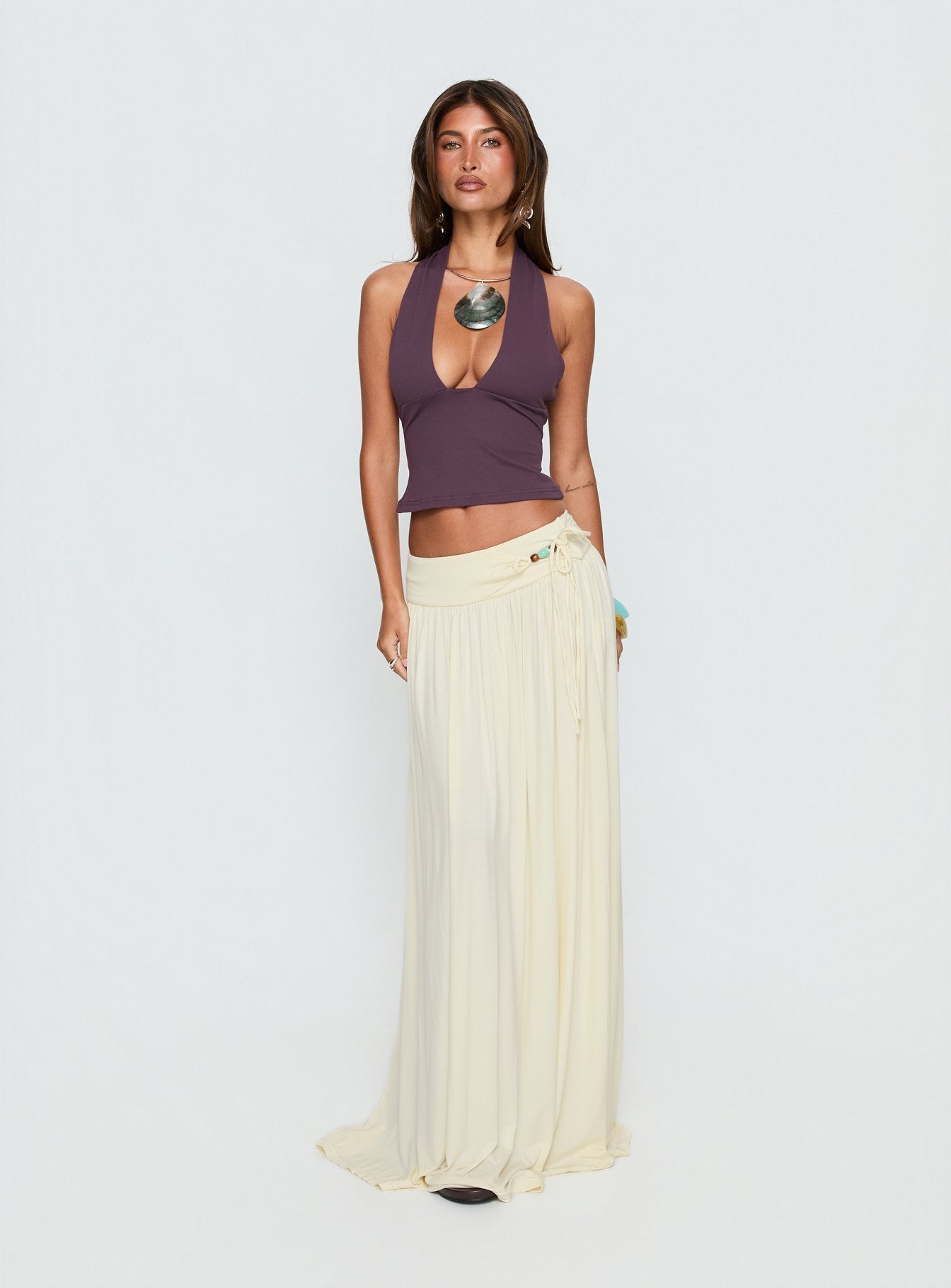 Women's Velvet Storm Tie Detail Flowy Maxi Skirt Cream | Tie-detail flowy maxi skirt 2