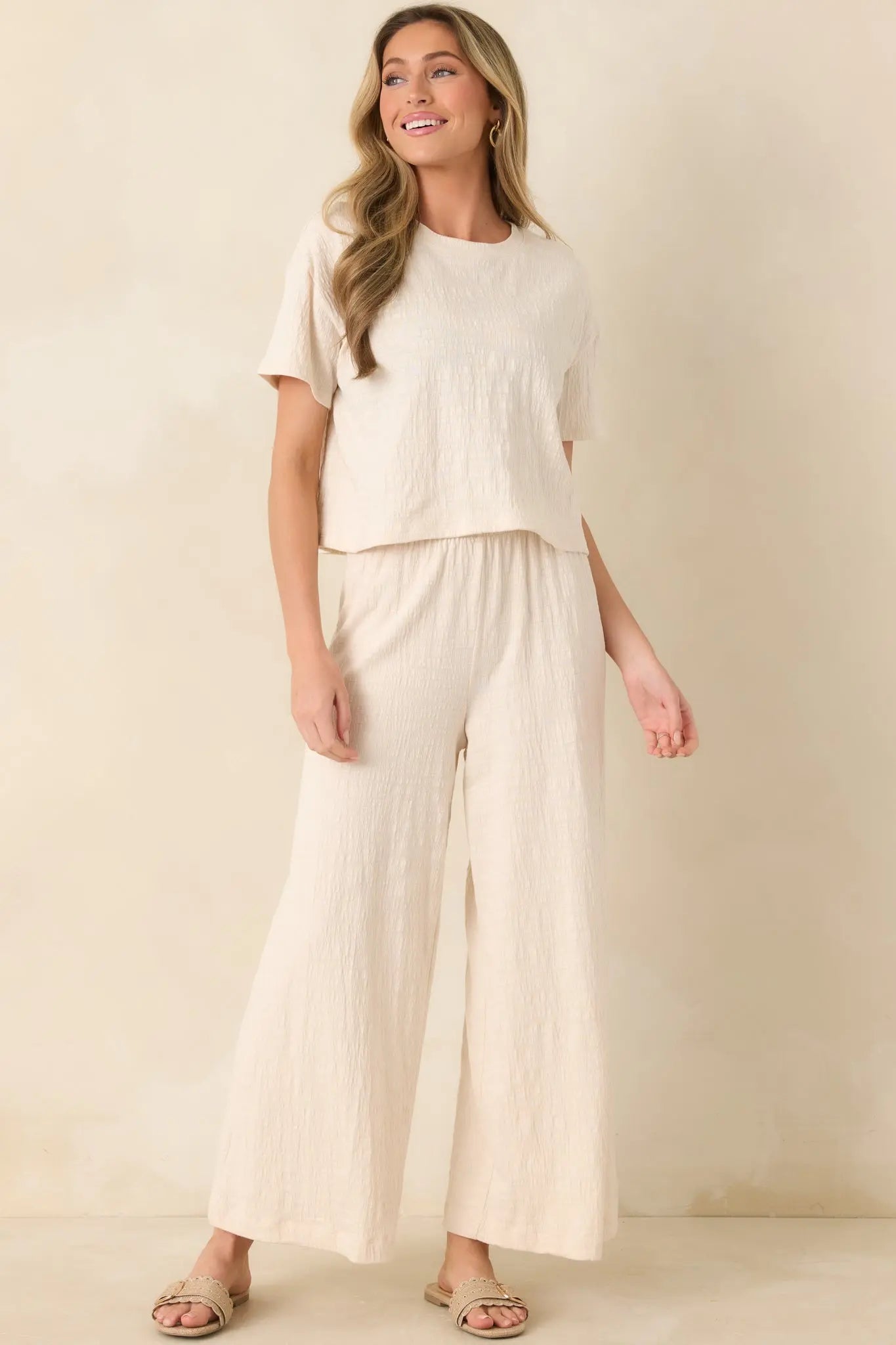 Women's Z Supply Ivory Scout Textured Slub Pants | 65% Polyester 3